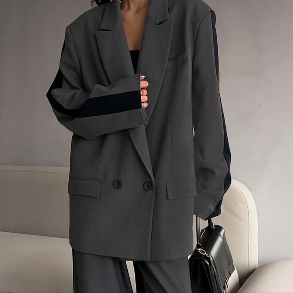 Elegant Grey Patchwork 2 Piece Sets Women Outfit Fashion Long Sleeve - Picture 5 of 6